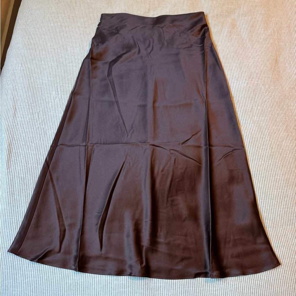 100% Washable Silk Chocolate Brown Maxi Skirt